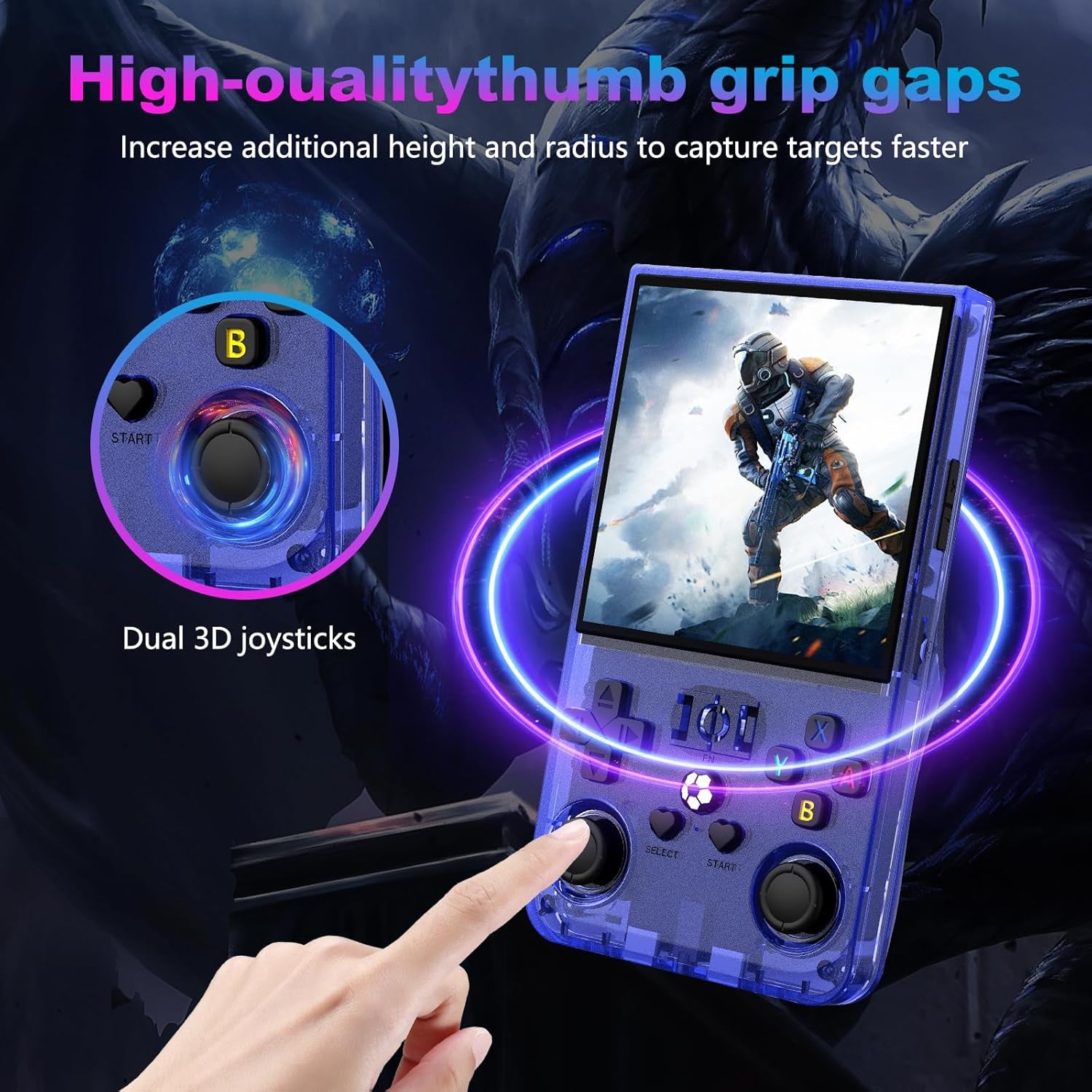 R36MAX Retro Handheld Game Console, 4.0 Inch 720X720 IPS Screen, 64GB Built-In 18,000+ Classic Game, Portable Hand Held Open Source Linux System, 4000Mah Battery Retro Gaming Console(Blue 64GB)